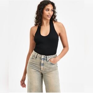 BAR III WOMEN'S BLACK HALTER NECK RIBBED SWEATER BODYSUIT SIZE XL NWT